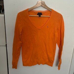 Tommy Hilfiger orange v-neck sweater, size M